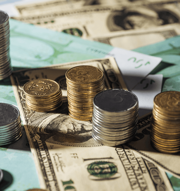 Stacks of coins and banknotes